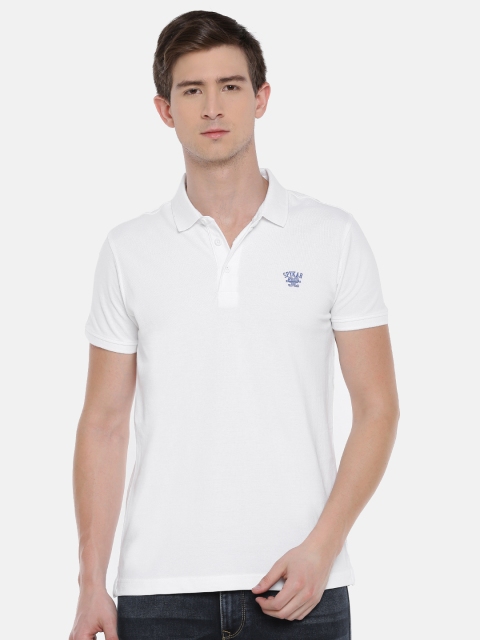 

SPYKAR Men White Solid Polo Collar Pure Cotton T-shirt