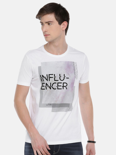 

SPYKAR Men White Printed Round Neck T-shirt