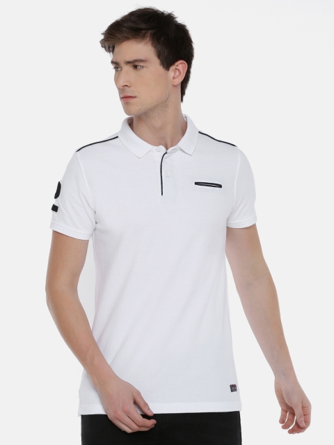 

SPYKAR Men White Grey Printed Polo Collar Pure Cotton T-shirt