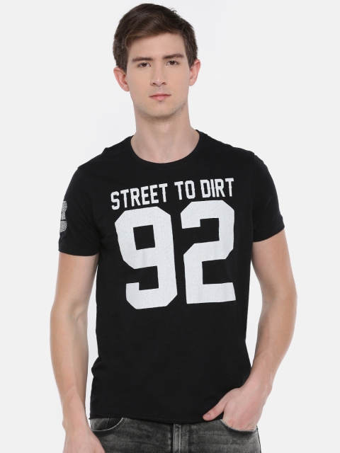 

SPYKAR Men Black White Printed Round Neck Pure Cotton T-shirt