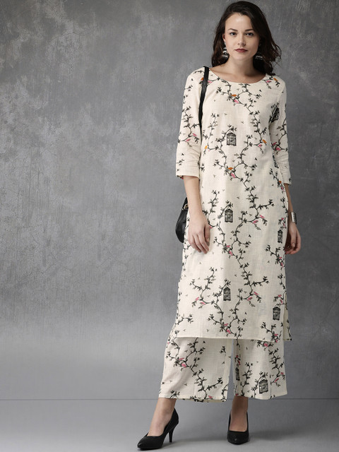 

Anouk Women Off-White & Green Printed Kurta with Palazzos