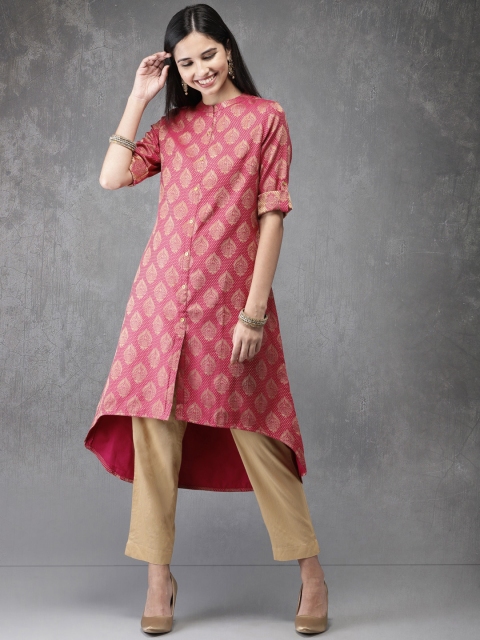 

Anouk Women Pink & Gold-Toned Printed A-Line Kurta