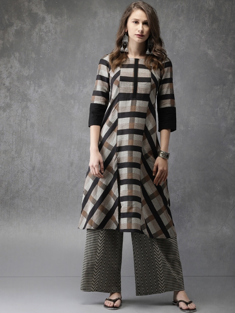 

Anouk Women Off-White & Black Printed Kurta With Palazzos