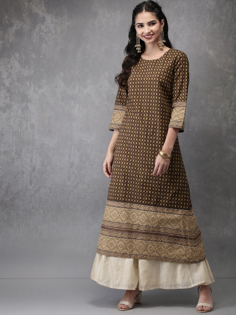 

Anouk Women Brown & Green Printed A-Line Kurta