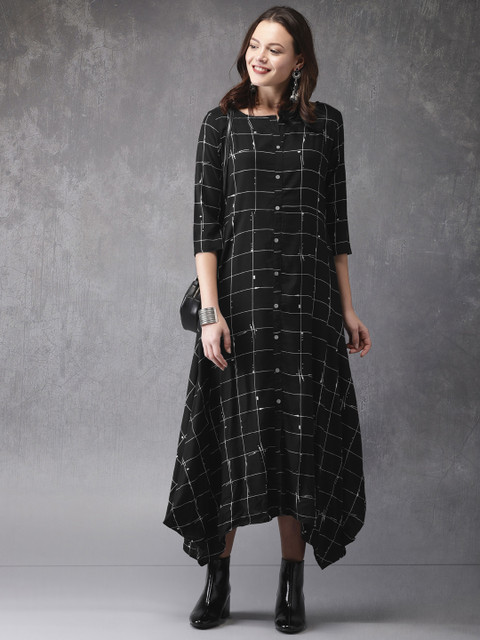 

Anouk Women Black & White Checked A-Line Asymmetric Kurta