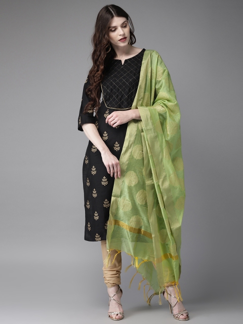 

Anouk Women Black & Beige Printed Kurta with Churidar & Dupatta