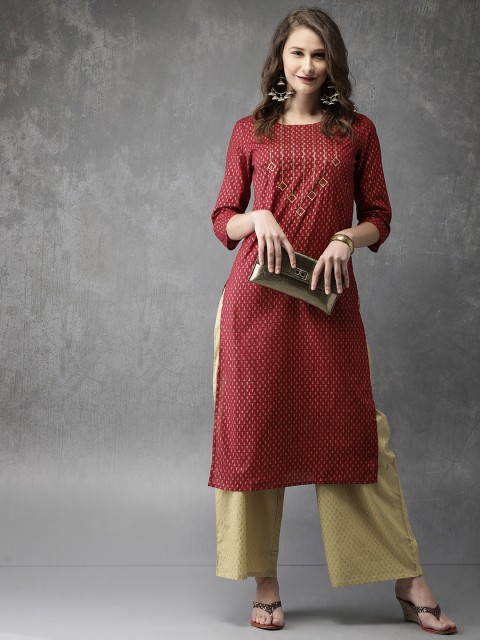 

Anouk Women Maroon & Beige Printed Kurta With Palazzos