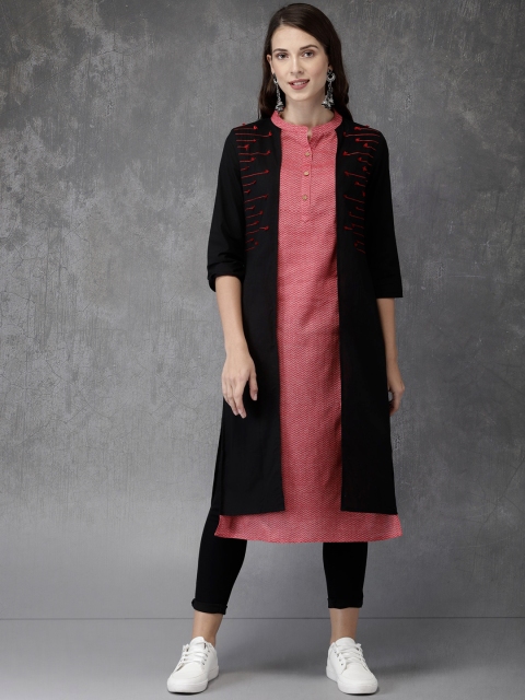 

Anouk Women Black & Red Woven Design A-Line Kurta