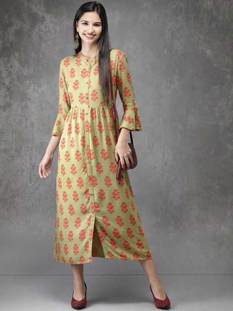 

Anouk Women Green Printed Maxi Dress