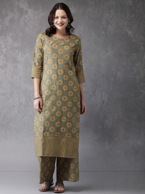 

Anouk Women Green & Mustard Yellow Printed Kurta with Palazzos