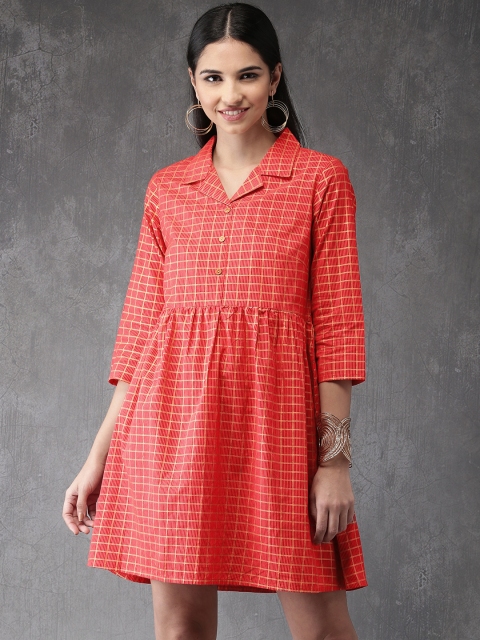 

Anouk Women Red Checked A-Line Dress