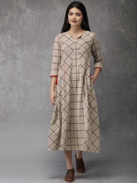

Anouk Women Off-White & Black Checked A-Line Kurta