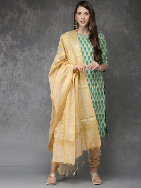 

Anouk Women Green & Beige Woven Design Kurta with Churidar & Dupatta