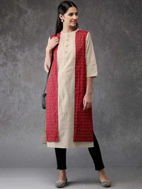

Anouk Women Beige & Red Printed Straight Kurta