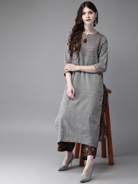 

Anouk Women Grey & Black Yoke Design Kurta with Palazzos