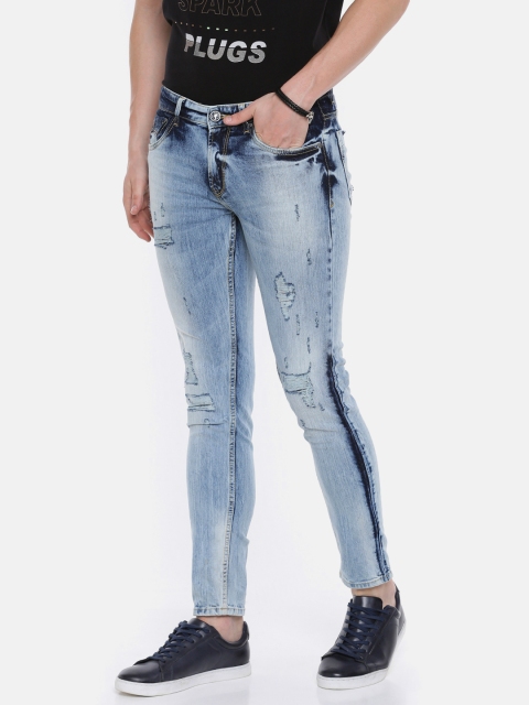 

SPYKAR Men Blue Super Skinny Fit Low-Rise Mildly Distressed Stretchable Jeans