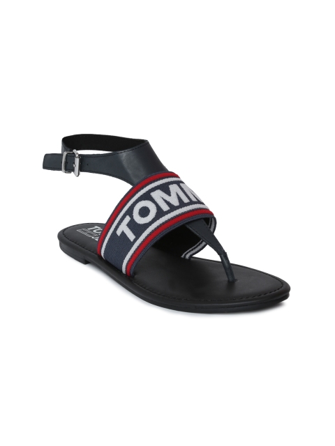 

Tommy Hilfiger Women Navy Blue Printed Leather Open Toe Flats