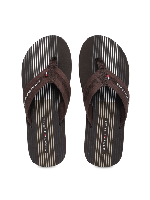 

Tommy Hilfiger Men Coffee Brown Striped Thong Flip-Flops