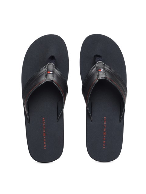 

Tommy Hilfiger Men Black Solid Leather Thong Flip-Flops, Navy blue