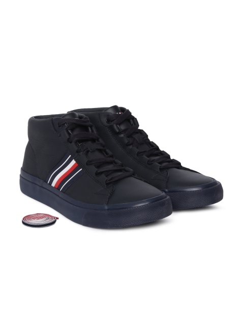 

Tommy Hilfiger Men Navy Blue Solid Leather Mid-Top Sneakers
