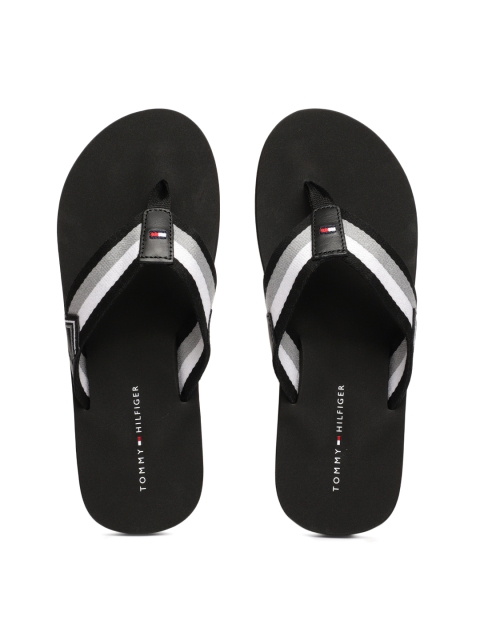 

Tommy Hilfiger Men Black & Grey Striped Thong Flip-Flops
