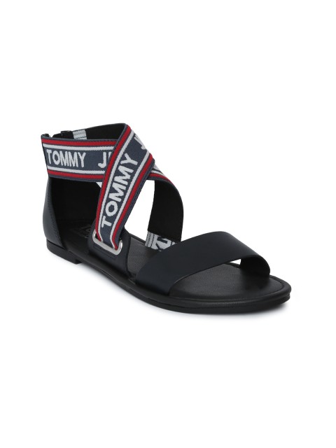 

Tommy Hilfiger Women Navy Blue Printed Leather Open Toe Flats