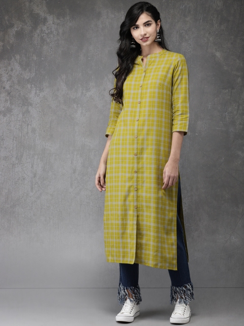 

Anouk Women Green & Grey Checked Straight Kurta