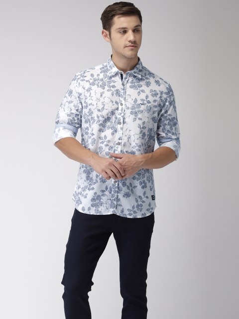 

Flying Machine Men White & Blue Slim Fit Printed Casual Shirt