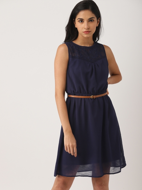 

Ms.Taken Women Navy Solid Fit and Flare Dress, Navy blue