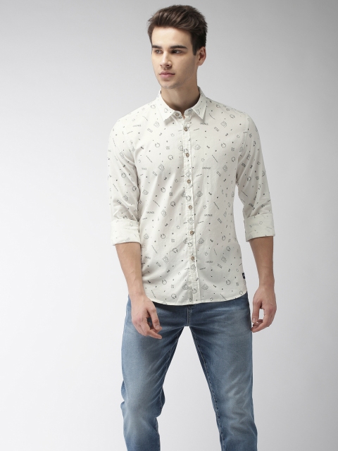 

Flying Machine Men White Regular Fit Printed Casual Shirt