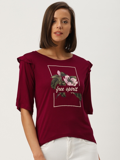 

Ms.Taken Women Maroon Printed T-shirt