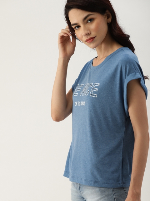 

Ms.Taken by Kriti Sanon Women Blue Printed Embellished Top