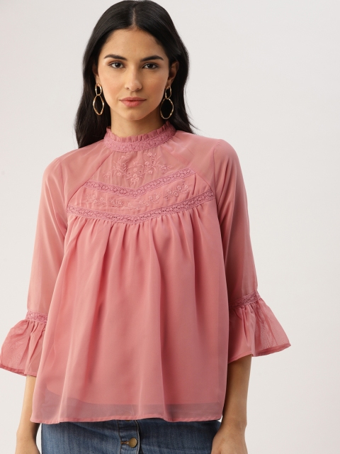 

Ms.Taken Women Pink Self Design Semi-Sheer Top