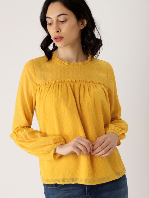 

Ms.Taken Women Yellow Self Design Top