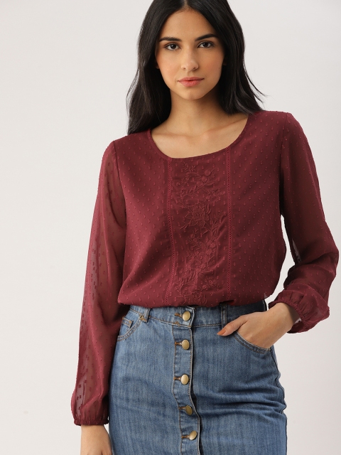 

Ms.Taken Women Maroon Self Design Top