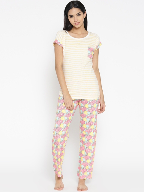 

July Nightwear Women Peach-Coloured & White Striped Night suit JDA120
