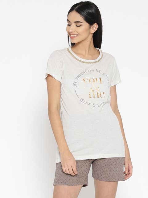 

July Nightwear Women Beige & Brown Printed Night Suit JD015