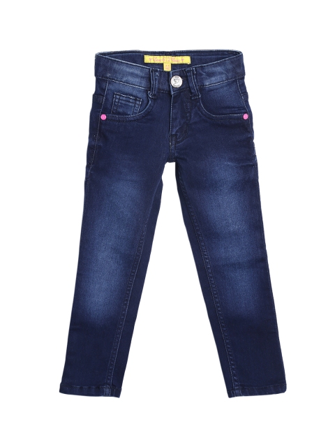 

612 league Girls Navy Blue Regular Fit High-Rise Clean Look Jeans