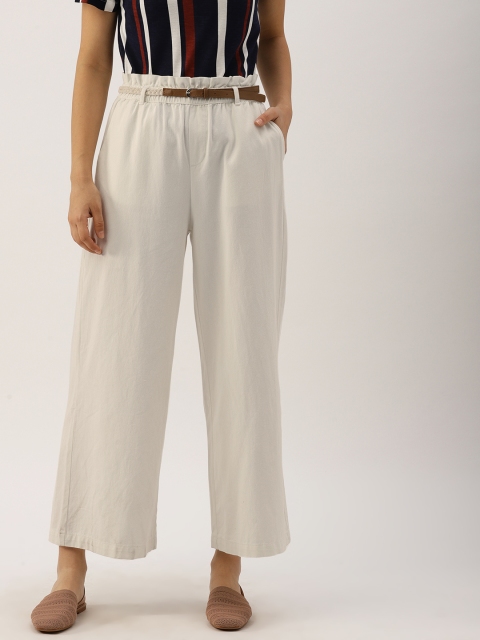 

Ms.Taken Women Off-White Regular Fit Solid Cropped Parallel Trousers