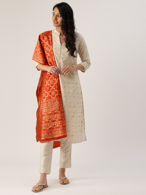 

IMARA Women Beige & Printed Kurta with Trousers & Dupatta