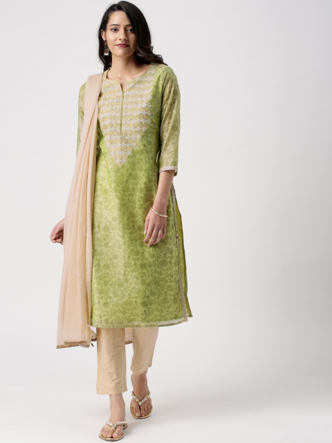 

IMARA Women Green & Beige Printed Kurta with Trousers & Dupatta