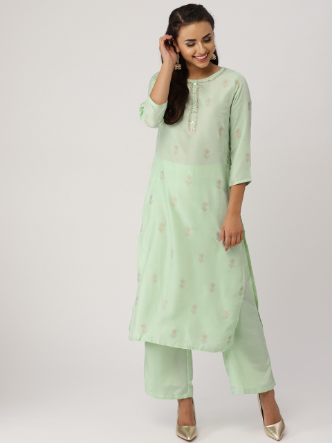 

IMARA Women Sea Green & Golden Printed Kurta with Palazzos