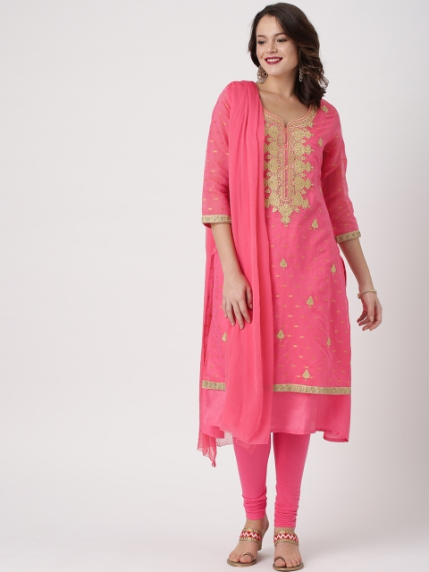 

IMARA Women Pink & Yoke Design Layered Kurta With Leggings & Dupatta