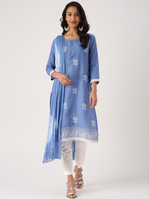 

IMARA Women Blue & Embroidered Kurta with Trousers & Dupatta