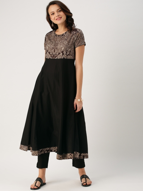 

IMARA Women Black Printed Anarkali Kurta with Trousers