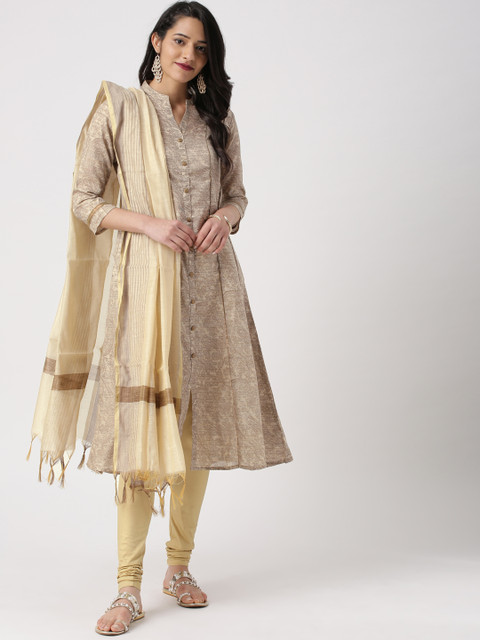 

IMARA Women Beige Printed Kurta with Churidar & Dupatta