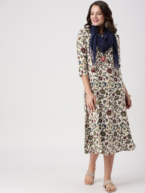 

IMARA Women Off-White Printed A-Line Dress