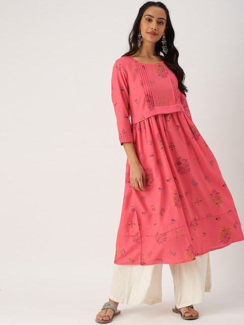 

IMARA Women Pink Printed Anarkali Pleated Kurta