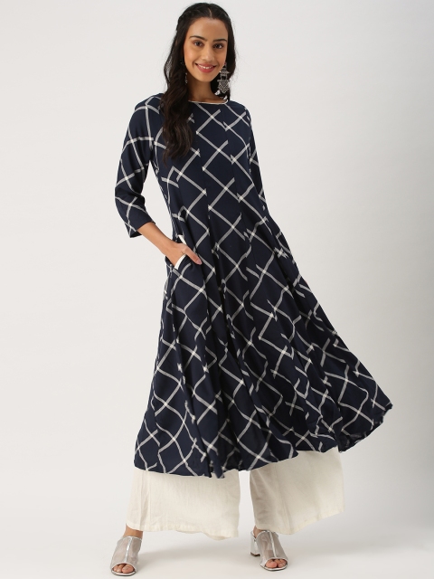 

IMARA Women Navy Blue Printed Anarkali Kurta