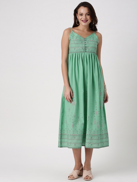 

IMARA Women Green Printed A-Line Dress